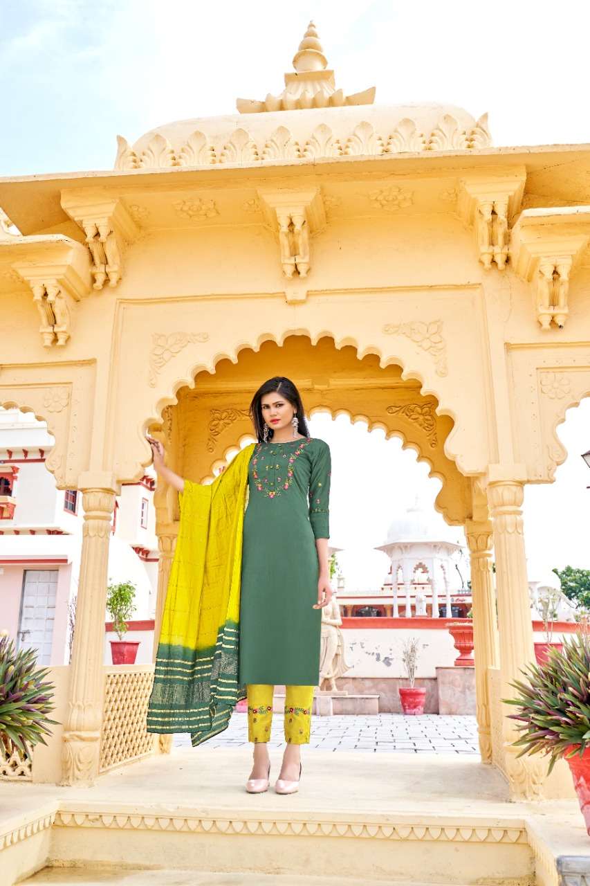 KALAVATI BY KRISHA EXPORTS 5001 TO 5005 SERIES BEAUTIFUL SUITS COLORFUL STYLISH FANCY CASUAL WEAR & ETHNIC WEAR CHINNON EMBROIDERED DRESSES AT WHOLESALE PRICE