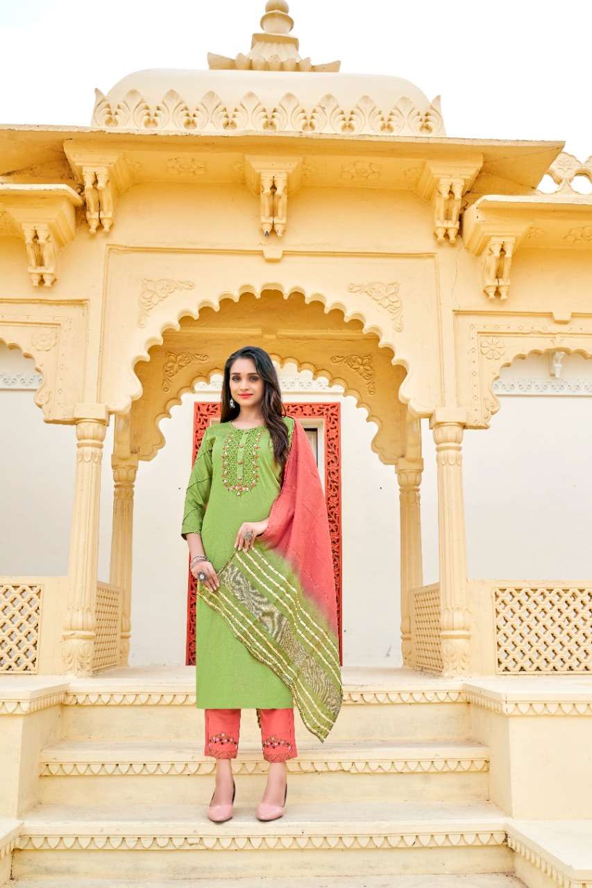 KALAVATI BY KRISHA EXPORTS 5001 TO 5005 SERIES BEAUTIFUL SUITS COLORFUL STYLISH FANCY CASUAL WEAR & ETHNIC WEAR CHINNON EMBROIDERED DRESSES AT WHOLESALE PRICE