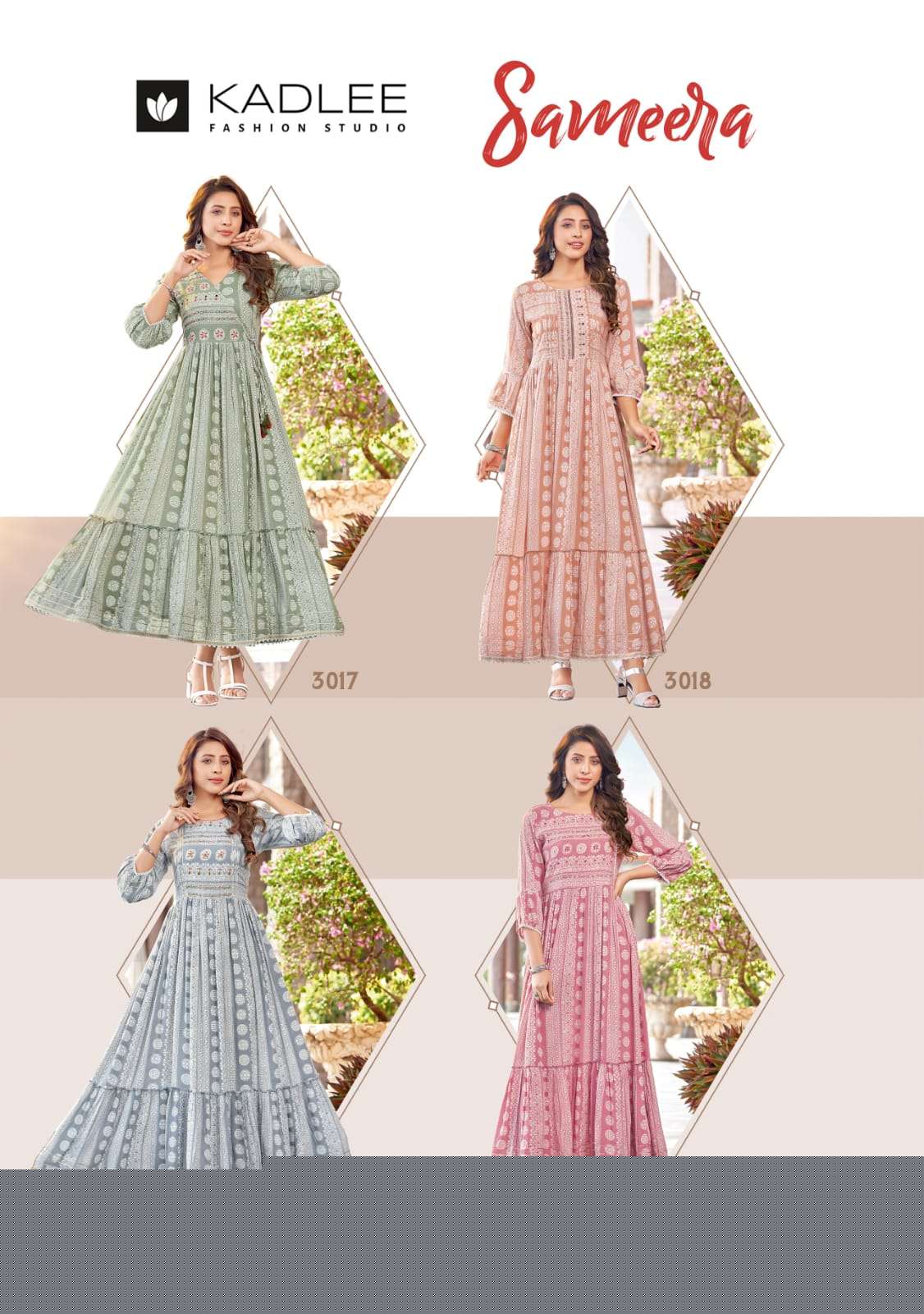 SAMEERA BY KADLEE 5017 TO 5020 SERIES DESIGNER STYLISH FANCY COLORFUL BEAUTIFUL PARTY WEAR & ETHNIC WEAR COLLECTION RAYON PRINT KURTIS AT WHOLESALE PRICE