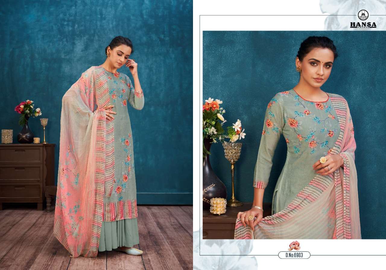 HIDAYA PRIYANKA BY HANSA PRINT 6901 TO 6906 SERIES BEAUTIFUL STYLISH SUITS FANCY COLORFUL CASUAL WEAR & ETHNIC WEAR & READY TO WEAR PURE COTTON DIGITAL PRINT WITH WORK DRESSES AT WHOLESALE PRICE