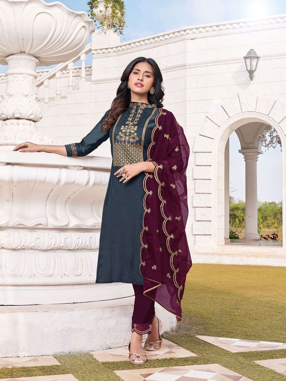 SHUBHARAMBH BY RT 8007 TO 8012 SERIES BEAUTIFUL SUITS COLORFUL STYLISH FANCY CASUAL WEAR & ETHNIC WEAR CHANDERI EMBROIDERED DRESSES AT WHOLESALE PRICE