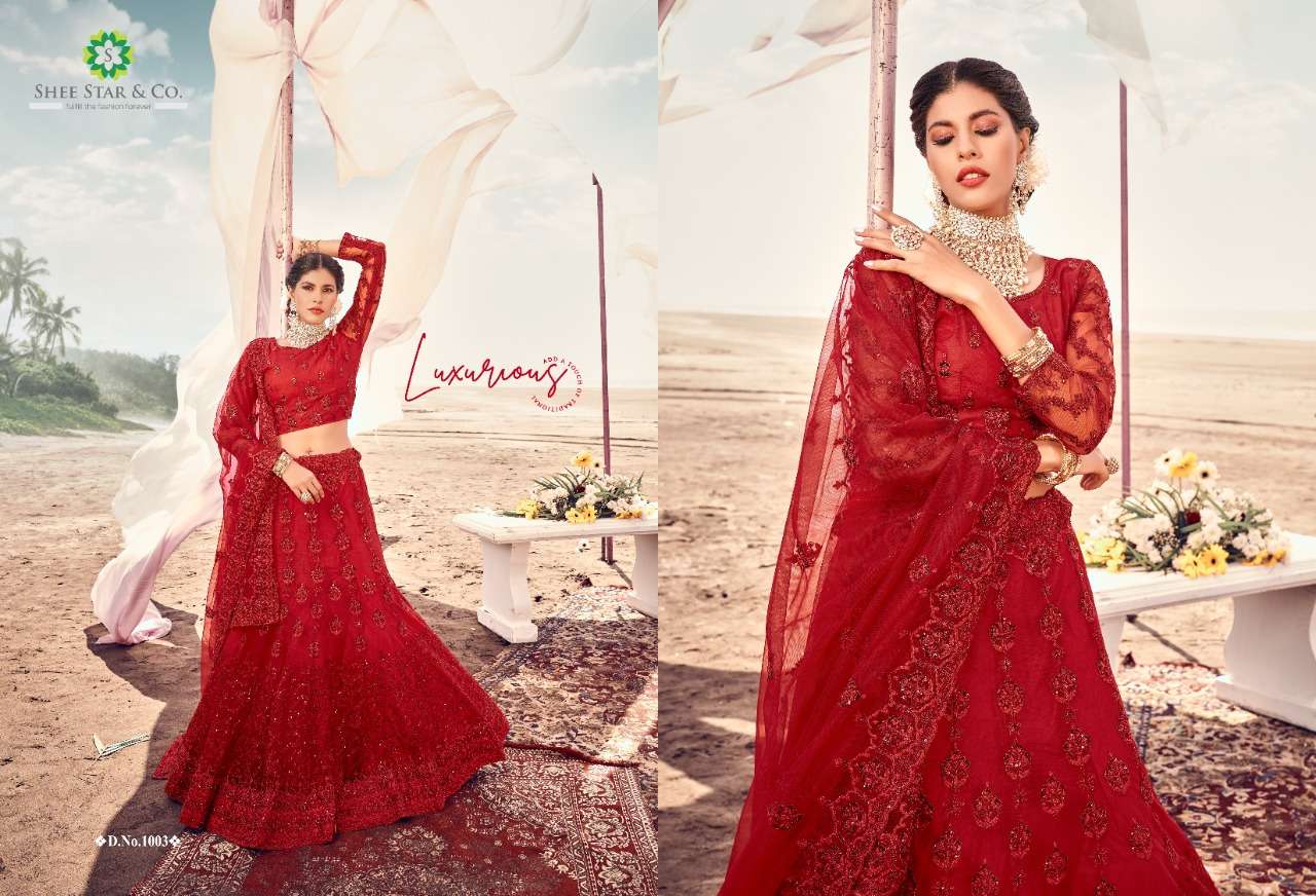 URVA VOL-4 BY SHEE STAR 1001 TO 1004 SERIES DESIGNER BEAUTIFUL COLLECTION OCCASIONAL WEAR & PARTY WEAR SOFT NET LEHENGAS AT WHOLESALE PRICE
