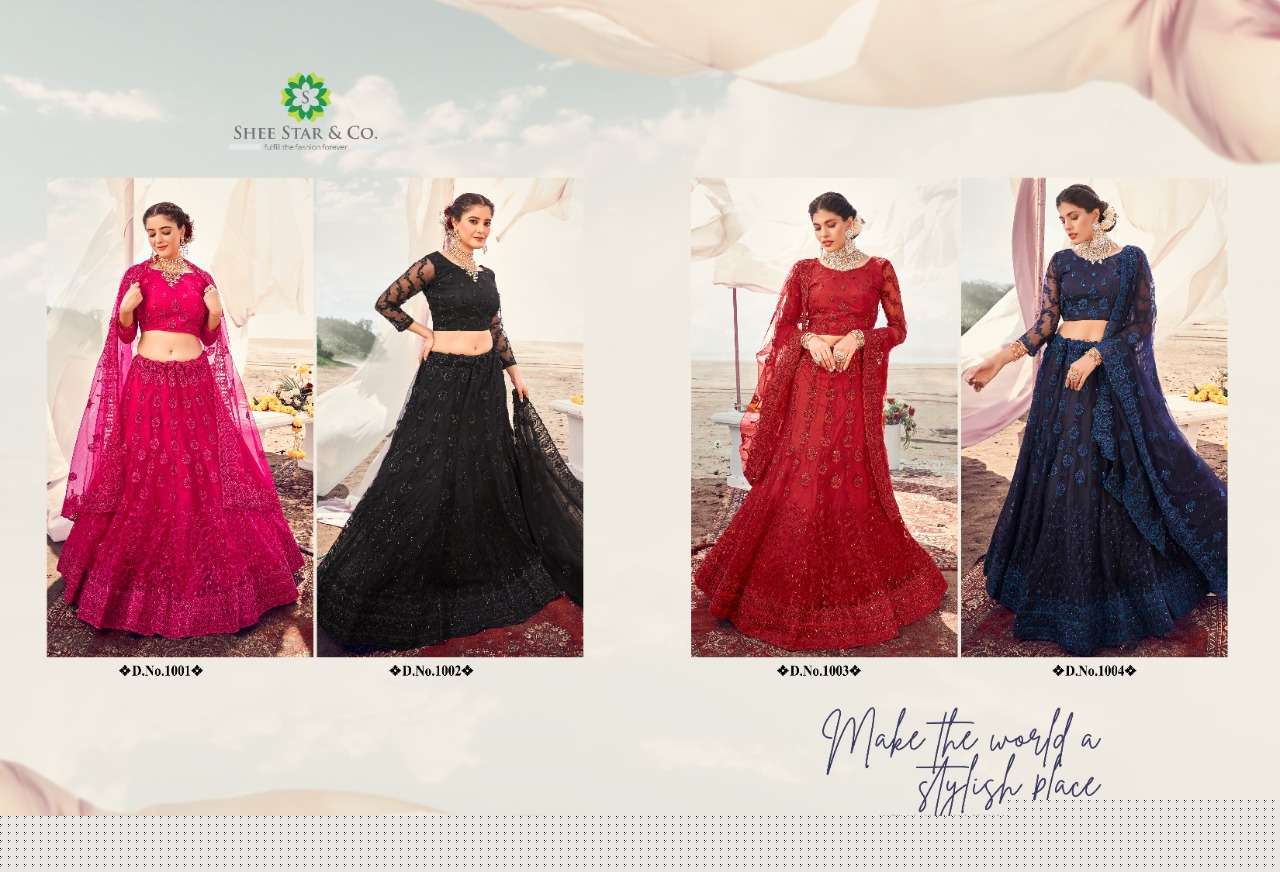 URVA VOL-4 BY SHEE STAR 1001 TO 1004 SERIES DESIGNER BEAUTIFUL COLLECTION OCCASIONAL WEAR & PARTY WEAR SOFT NET LEHENGAS AT WHOLESALE PRICE