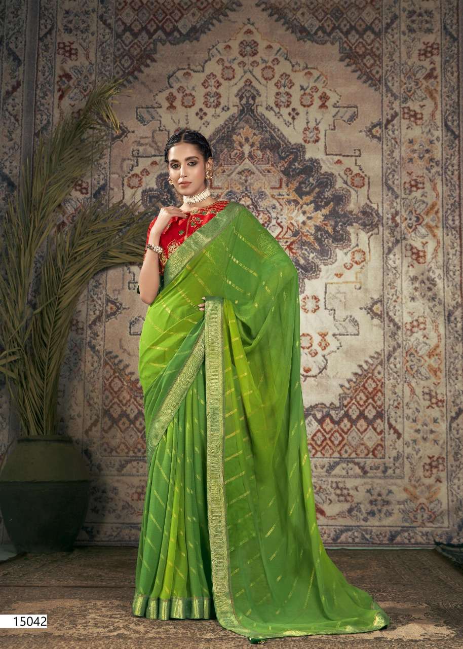 PINAKI BY VALLABHI PRINTS 15041 TO 15048 SERIES INDIAN TRADITIONAL WEAR COLLECTION BEAUTIFUL STYLISH FANCY COLORFUL PARTY WEAR & OCCASIONAL WEAR GEORGETTE PRINT SAREES AT WHOLESALE PRICE