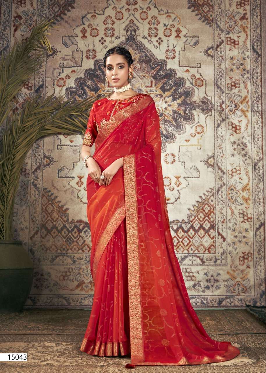 PINAKI BY VALLABHI PRINTS 15041 TO 15048 SERIES INDIAN TRADITIONAL WEAR COLLECTION BEAUTIFUL STYLISH FANCY COLORFUL PARTY WEAR & OCCASIONAL WEAR GEORGETTE PRINT SAREES AT WHOLESALE PRICE