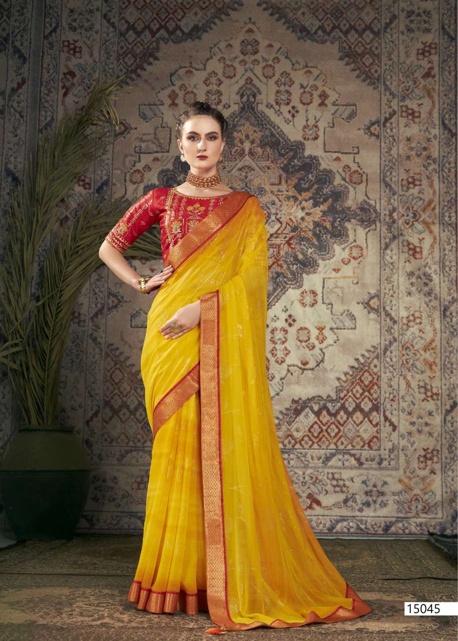 PINAKI BY VALLABHI PRINTS 15041 TO 15048 SERIES INDIAN TRADITIONAL WEAR COLLECTION BEAUTIFUL STYLISH FANCY COLORFUL PARTY WEAR & OCCASIONAL WEAR GEORGETTE PRINT SAREES AT WHOLESALE PRICE