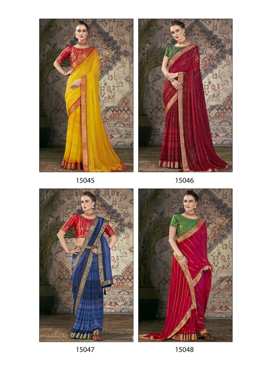PINAKI BY VALLABHI PRINTS 15041 TO 15048 SERIES INDIAN TRADITIONAL WEAR COLLECTION BEAUTIFUL STYLISH FANCY COLORFUL PARTY WEAR & OCCASIONAL WEAR GEORGETTE PRINT SAREES AT WHOLESALE PRICE