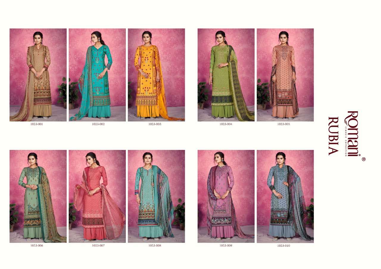 Rubia By Romani 1023-001 To 1023-010 Series Indian Traditional Wear Collection Beautiful Stylish Fancy Colorful Party Wear & Occasional Wear Pure Cambric Cotton Print Dresses At Wholesale Price
