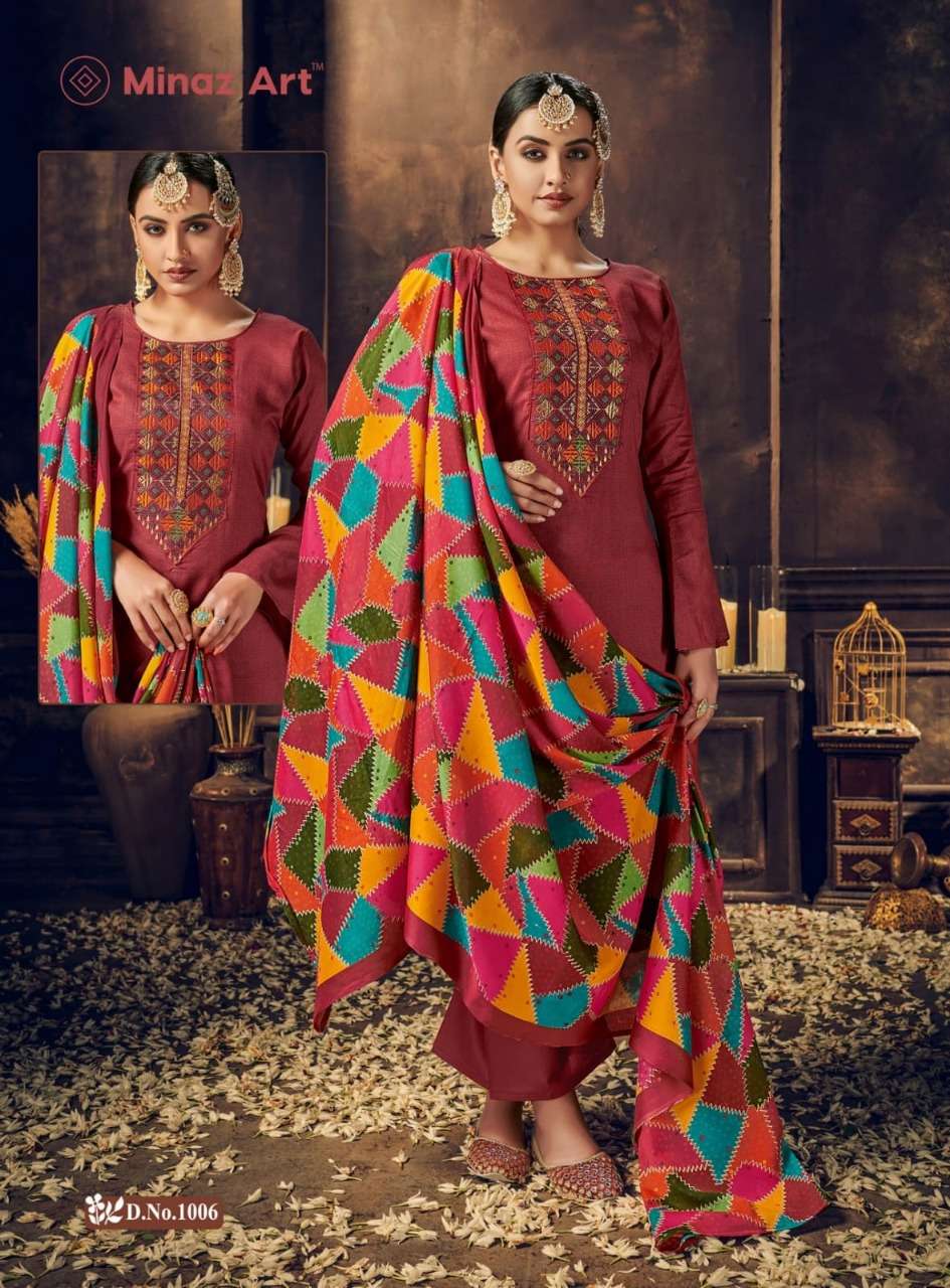 MARHABA BY MINAZ ART 1001 TO 1008 SERIES BEAUTIFUL STYLISH SUITS FANCY COLORFUL CASUAL WEAR & ETHNIC WEAR & READY TO WEAR LAWN COTTON PRINTED DRESSES AT WHOLESALE PRICE