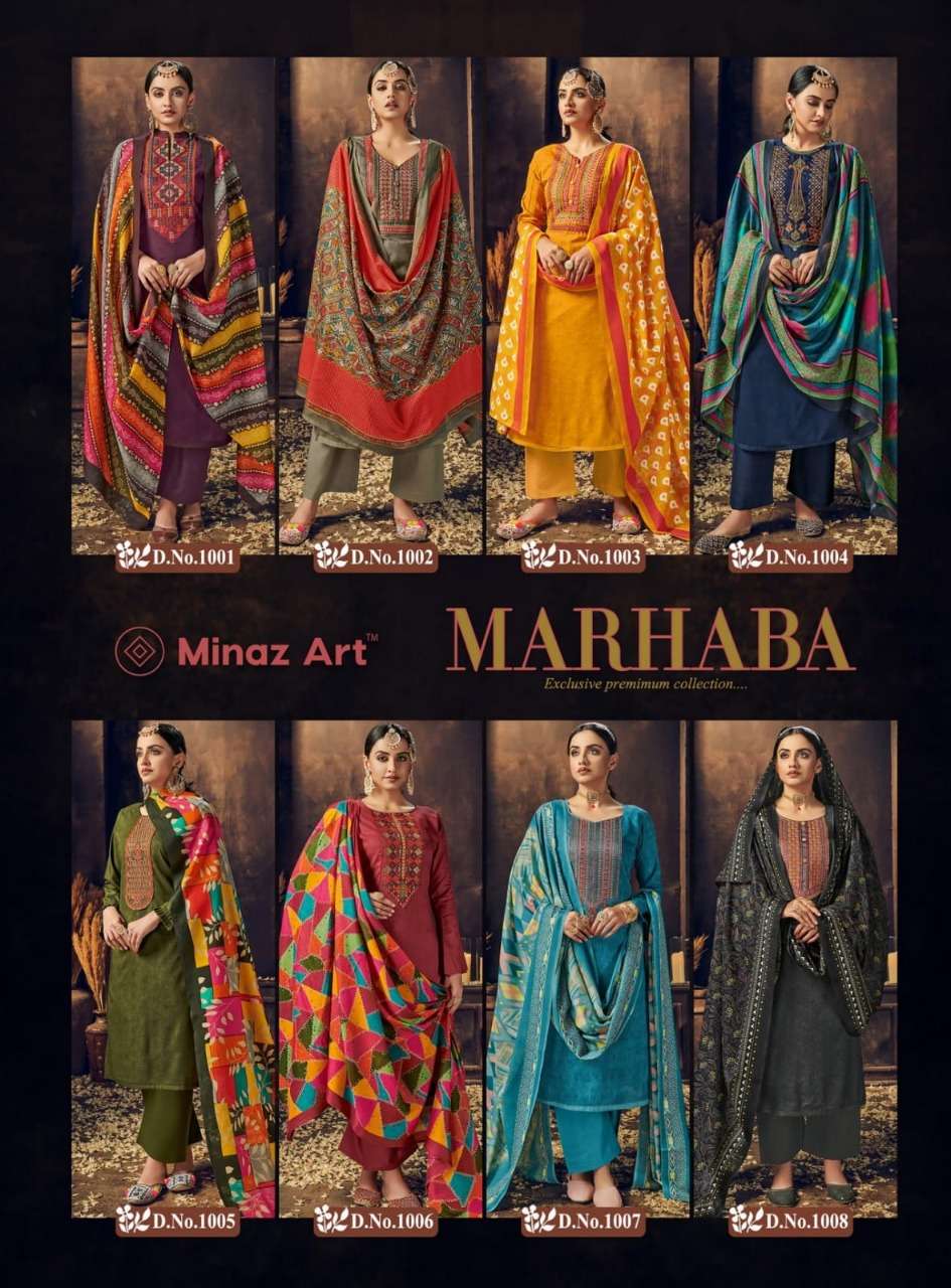 MARHABA BY MINAZ ART 1001 TO 1008 SERIES BEAUTIFUL STYLISH SUITS FANCY COLORFUL CASUAL WEAR & ETHNIC WEAR & READY TO WEAR LAWN COTTON PRINTED DRESSES AT WHOLESALE PRICE