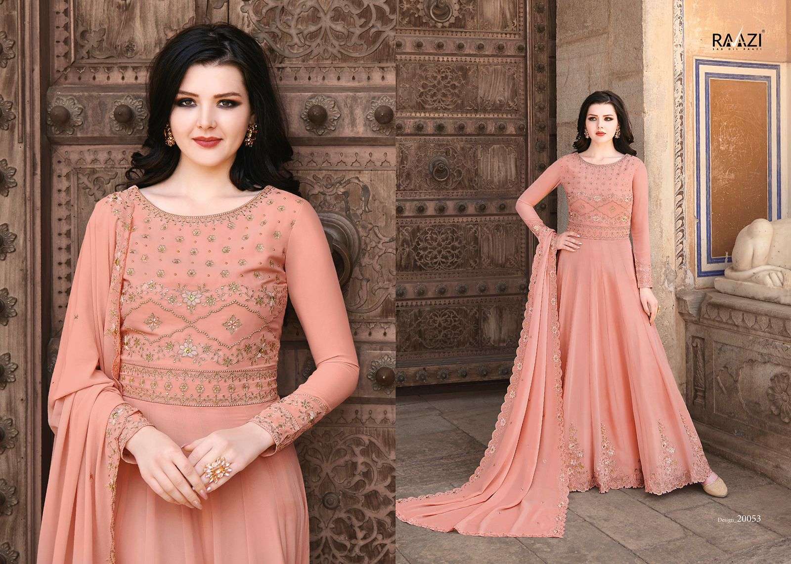 ALMAS 20053 SERIES BY RAMA FASHION 20053 TO 20056 SERIES BEAUTIFUL STYLISH FANCY COLORFUL CASUAL WEAR & ETHNIC WEAR & READY TO WEAR SOFT GEORGETTE EMBROIDERED DRESSES AT WHOLESALE PRICE