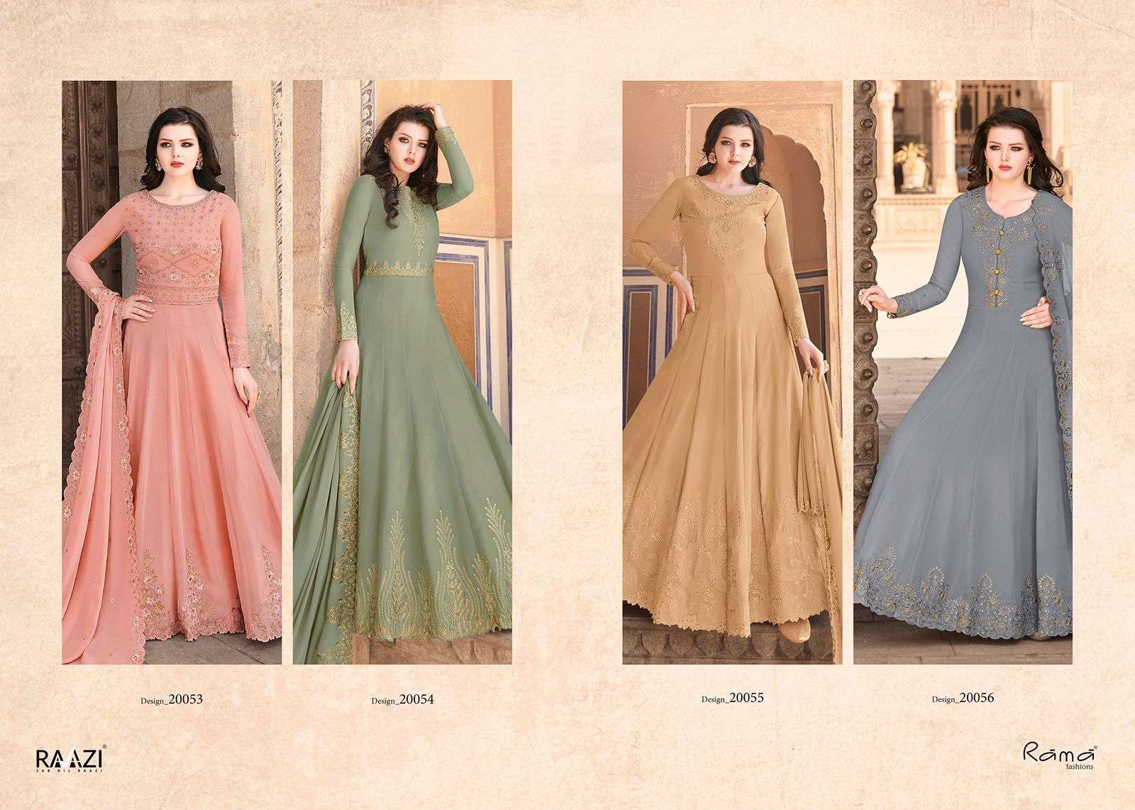 ALMAS 20053 SERIES BY RAMA FASHION 20053 TO 20056 SERIES BEAUTIFUL STYLISH FANCY COLORFUL CASUAL WEAR & ETHNIC WEAR & READY TO WEAR SOFT GEORGETTE EMBROIDERED DRESSES AT WHOLESALE PRICE