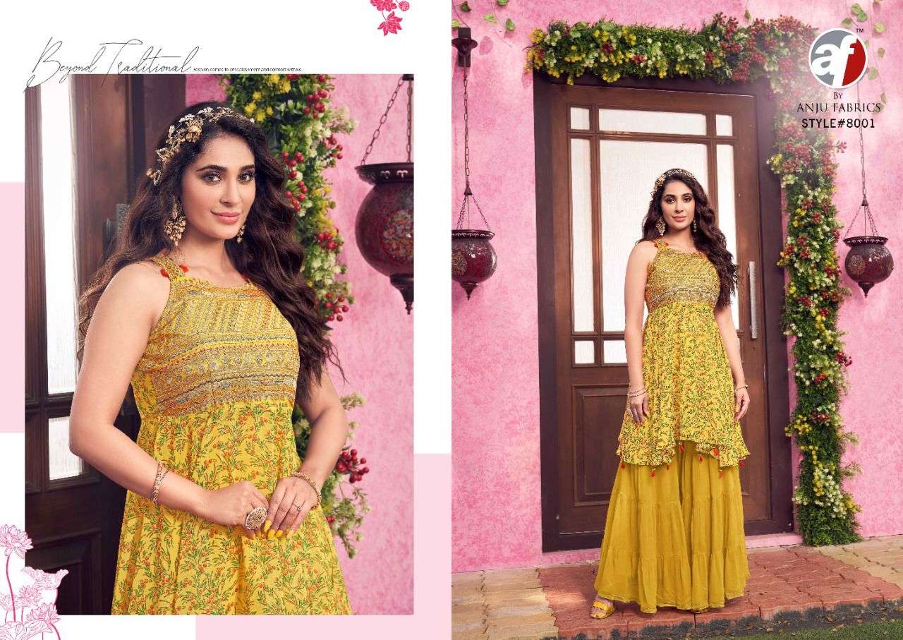 CINDERELLA BY AF 8001 TO 8005 SERIES DESIGNER STYLISH FANCY COLORFUL BEAUTIFUL PARTY WEAR & ETHNIC WEAR COLLECTION PURE GEORGETTE TOPS WITH BOTTOM AT WHOLESALE PRICE