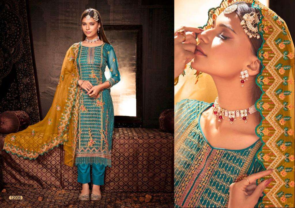 FIRDOUS BY MERAKI 12001 TO 12006 SERIES BEAUTIFUL PAKISTANI SUITS COLORFUL STYLISH FANCY CASUAL WEAR & ETHNIC WEAR PURE BUTTERFLY NET DRESSES AT WHOLESALE PRICE