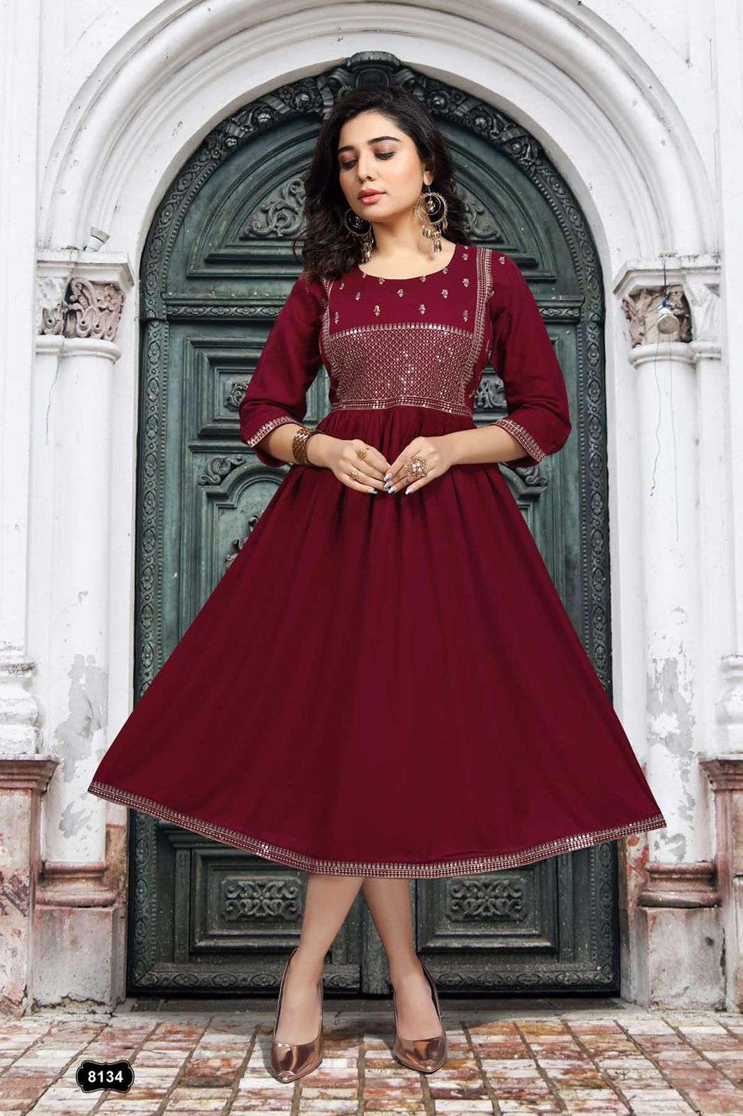 PRISHA VOL-2 BY BEAUTY QUEEN 8134-A TO 8134-F SERIES DESIGNER STYLISH FANCY COLORFUL BEAUTIFUL PARTY WEAR & ETHNIC WEAR COLLECTION HEAVY RAYON WITH WORK KURTIS AT WHOLESALE PRICE