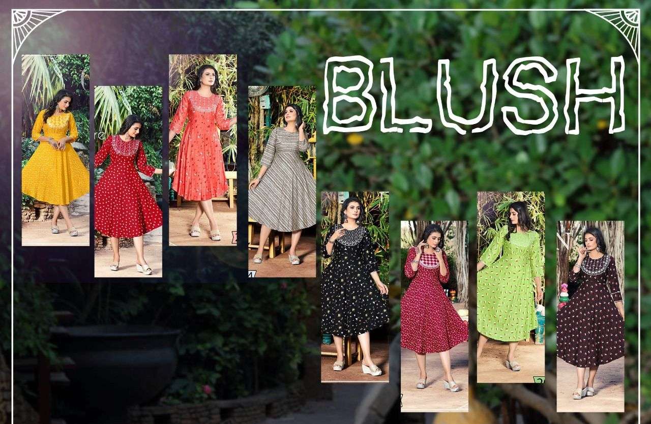 BLUSH BY BEAUTY QUEEN 2001 TO 2008 SERIES DESIGNER STYLISH FANCY COLORFUL BEAUTIFUL PARTY WEAR & ETHNIC WEAR COLLECTION RAYON EMBROIDERY KURTIS AT WHOLESALE PRICE
