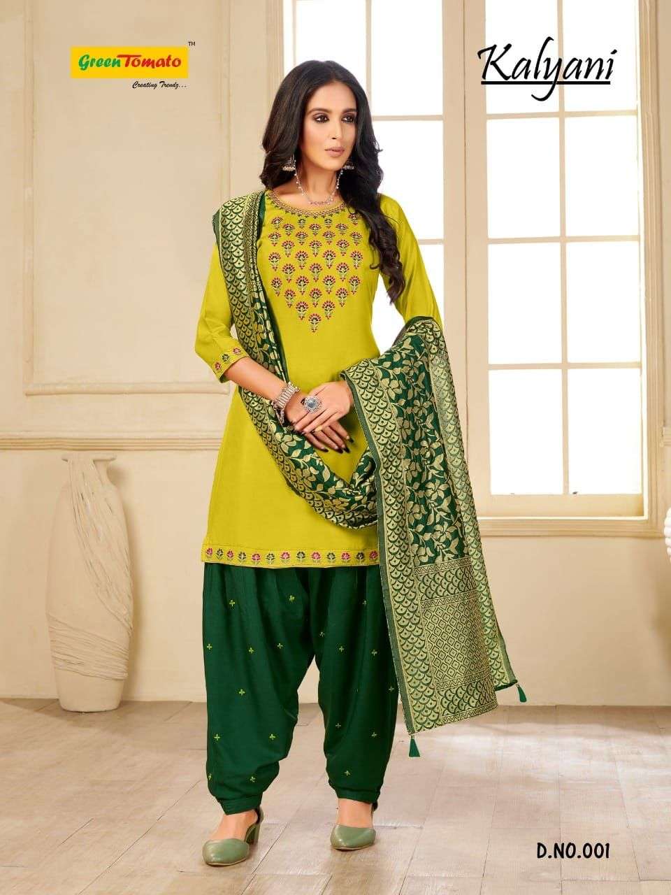 KALYANI BY GREEN TOMATO 001 TO 008 SERIES BEAUTIFUL PATIYALA SUITS COLORFUL STYLISH FANCY CASUAL WEAR & ETHNIC WEAR HEAVY RAYON EMBOIDERED DRESSES AT WHOLESALE PRICE