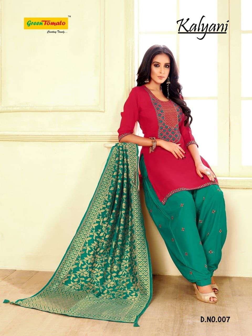 KALYANI BY GREEN TOMATO 001 TO 008 SERIES BEAUTIFUL PATIYALA SUITS COLORFUL STYLISH FANCY CASUAL WEAR & ETHNIC WEAR HEAVY RAYON EMBOIDERED DRESSES AT WHOLESALE PRICE