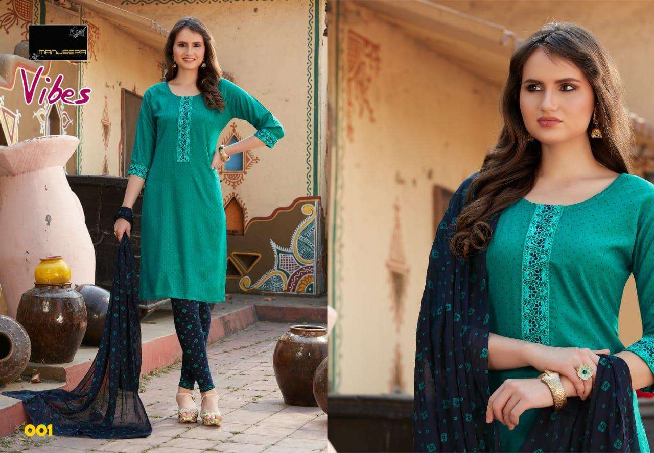 VIBES BY MANJEERA 101 TO 108 SERIES BEAUTIFUL SUITS COLORFUL STYLISH FANCY CASUAL WEAR & ETHNIC WEAR RAYON PRINT WITH WORK DRESSES AT WHOLESALE PRICE