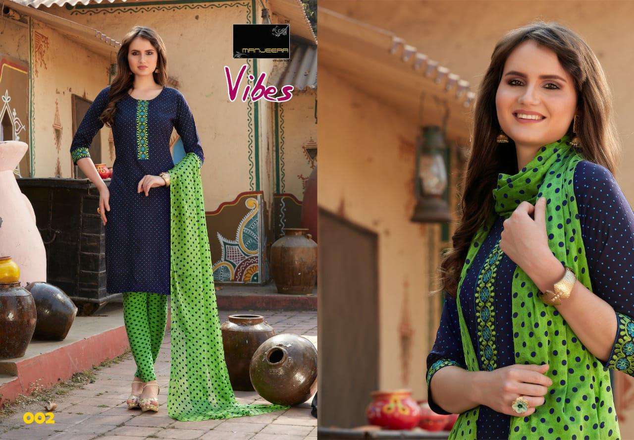 VIBES BY MANJEERA 101 TO 108 SERIES BEAUTIFUL SUITS COLORFUL STYLISH FANCY CASUAL WEAR & ETHNIC WEAR RAYON PRINT WITH WORK DRESSES AT WHOLESALE PRICE