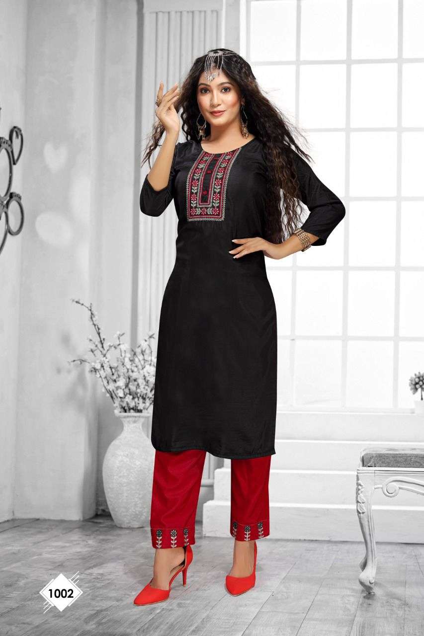 BLACK BERRY BY BEAUTY QUEEN 1001 TO 1008 SERIES DESIGNER STYLISH FANCY COLORFUL BEAUTIFUL PARTY WEAR & ETHNIC WEAR COLLECTION CHINNON SILK KURTIS WITH BOTTOM AT WHOLESALE PRICE