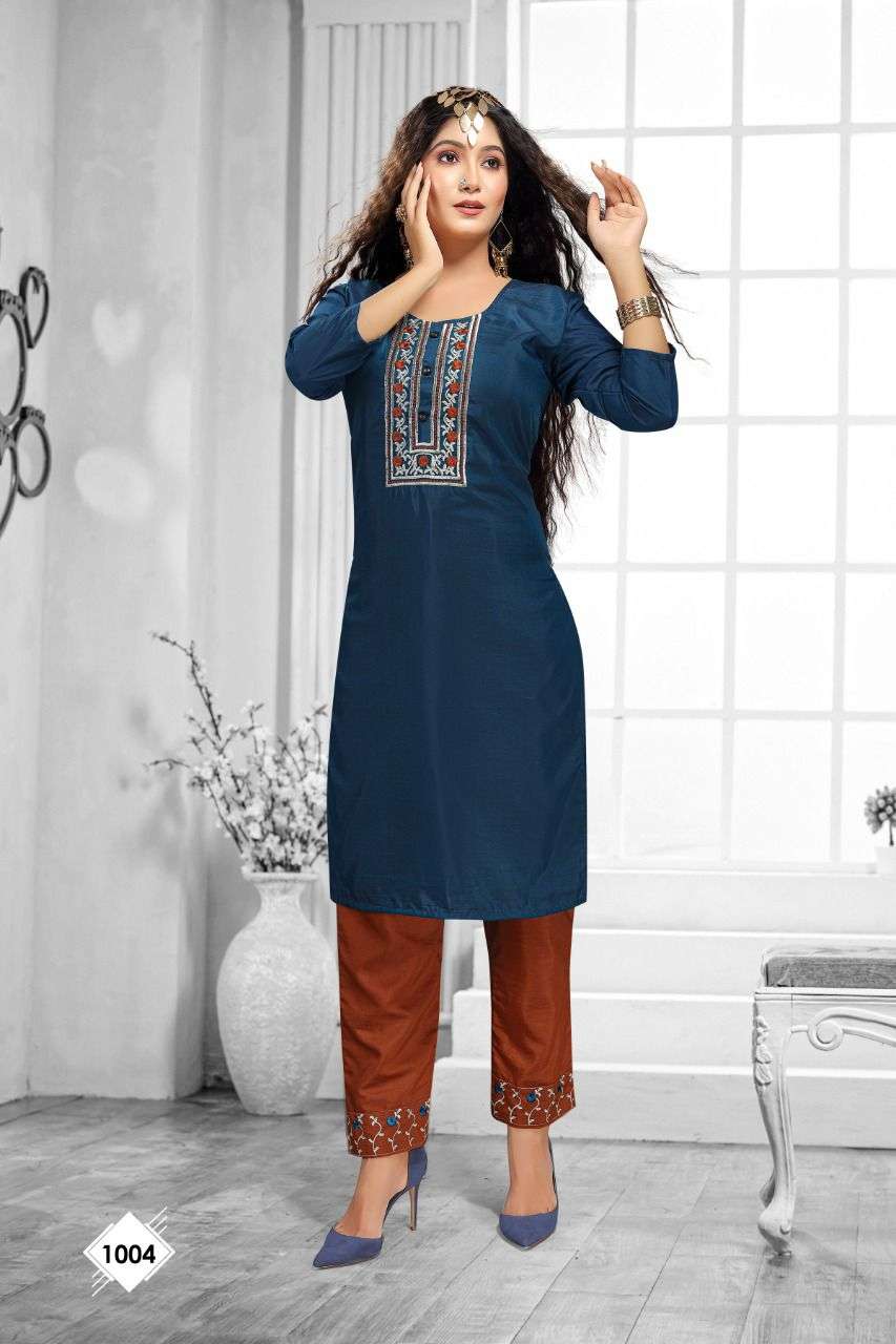 BLACK BERRY BY BEAUTY QUEEN 1001 TO 1008 SERIES DESIGNER STYLISH FANCY COLORFUL BEAUTIFUL PARTY WEAR & ETHNIC WEAR COLLECTION CHINNON SILK KURTIS WITH BOTTOM AT WHOLESALE PRICE