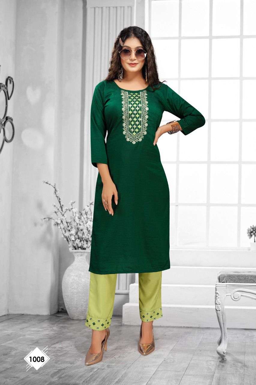 BLACK BERRY BY BEAUTY QUEEN 1001 TO 1008 SERIES DESIGNER STYLISH FANCY COLORFUL BEAUTIFUL PARTY WEAR & ETHNIC WEAR COLLECTION CHINNON SILK KURTIS WITH BOTTOM AT WHOLESALE PRICE