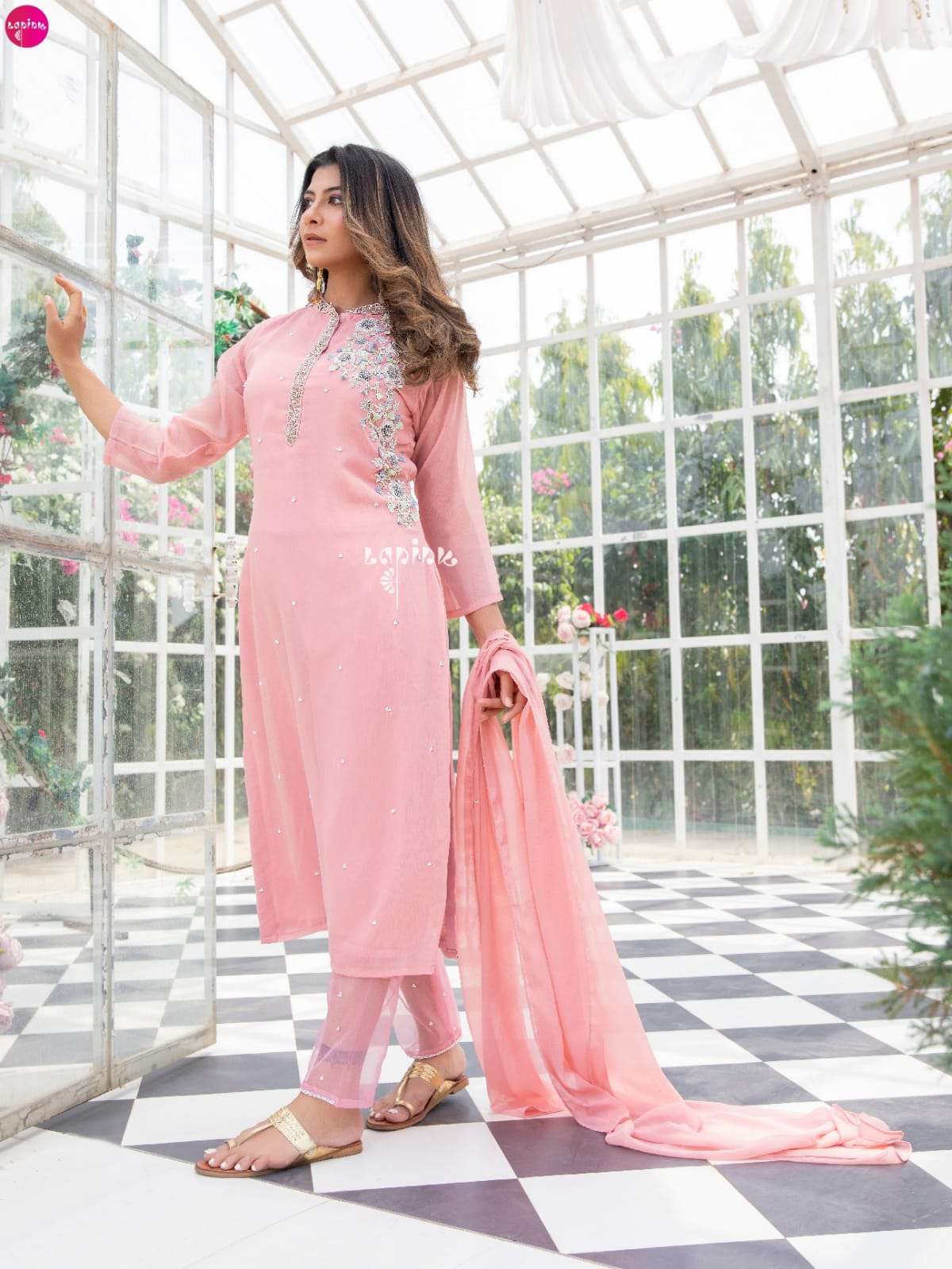 AAINA VOL-1 BY LAPINK 101 TO 104 SERIES BEAUTIFUL SUITS COLORFUL STYLISH FANCY CASUAL WEAR & ETHNIC WEAR CHINNON/GEORGETTE DRESSES AT WHOLESALE PRICE