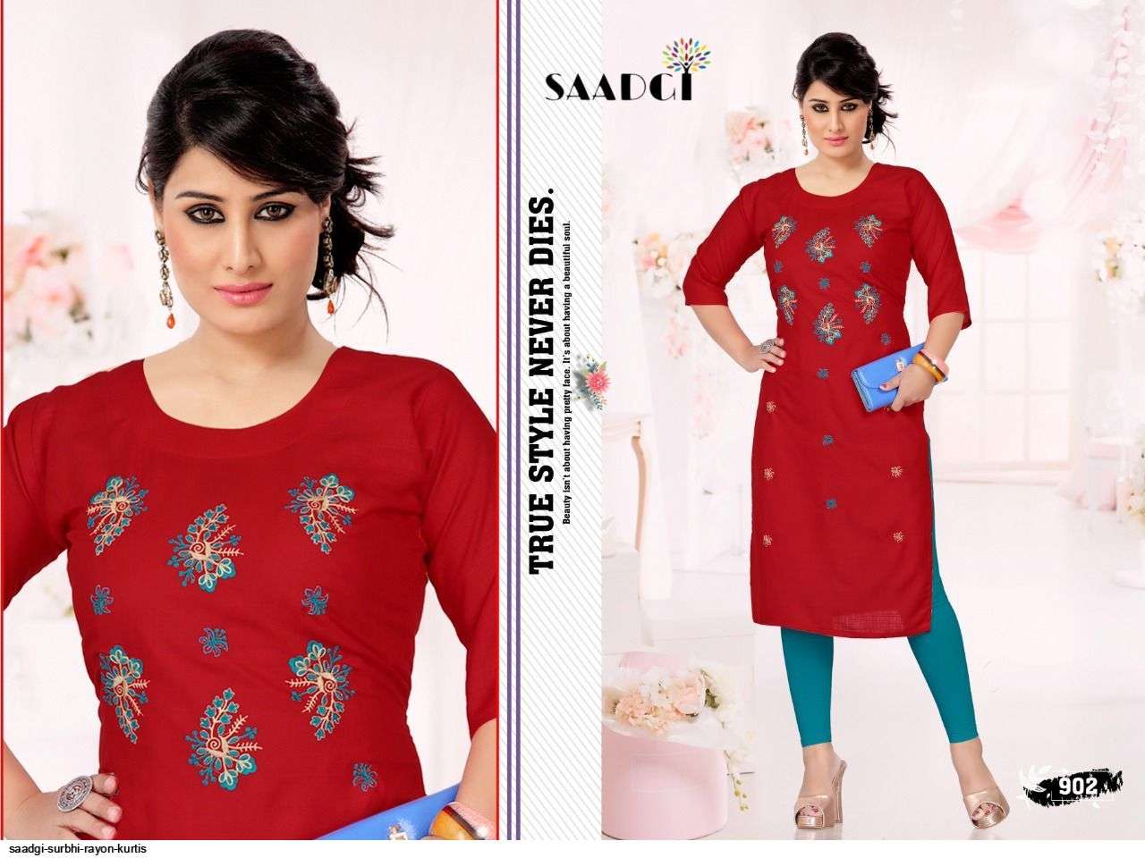 SURBHI BY SAADGI 901 TO 910 SERIES DESIGNER STYLISH FANCY COLORFUL BEAUTIFUL PARTY WEAR & ETHNIC WEAR COLLECTION RAYON EMBROIDERY KURTIS AT WHOLESALE PRICE