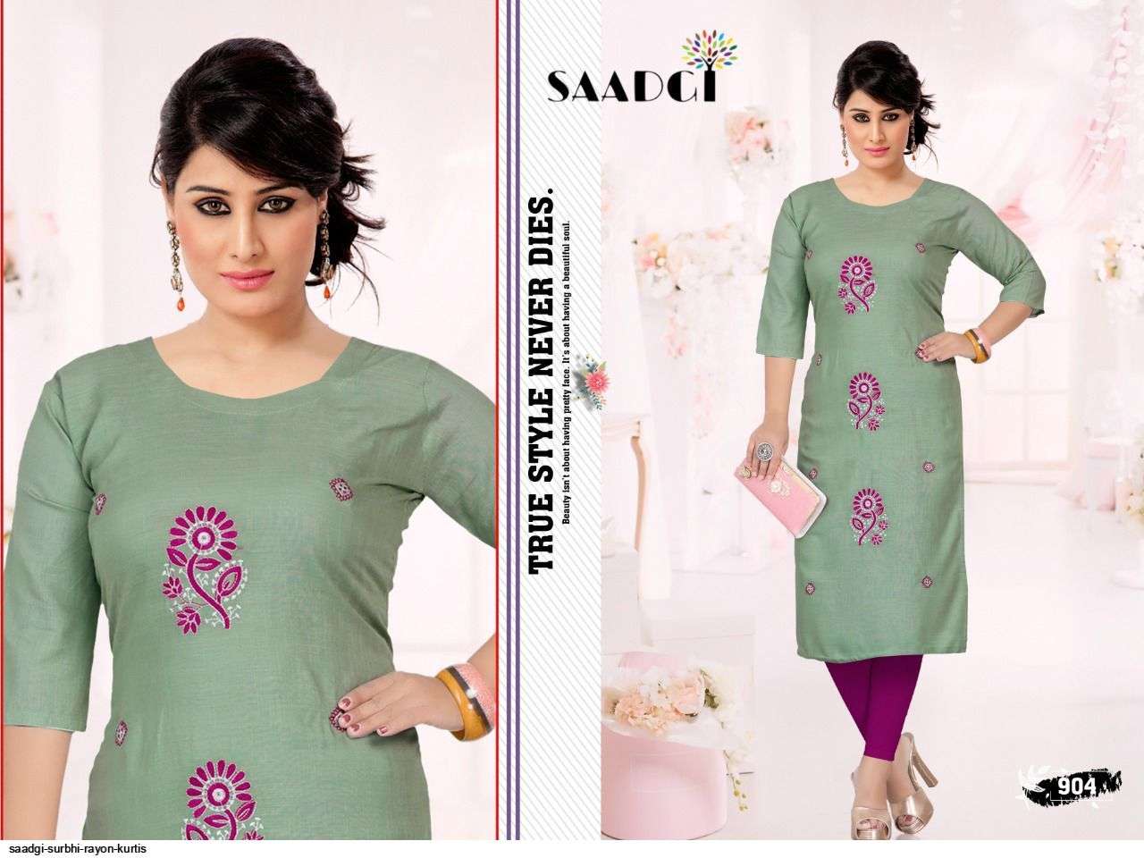 SURBHI BY SAADGI 901 TO 910 SERIES DESIGNER STYLISH FANCY COLORFUL BEAUTIFUL PARTY WEAR & ETHNIC WEAR COLLECTION RAYON EMBROIDERY KURTIS AT WHOLESALE PRICE