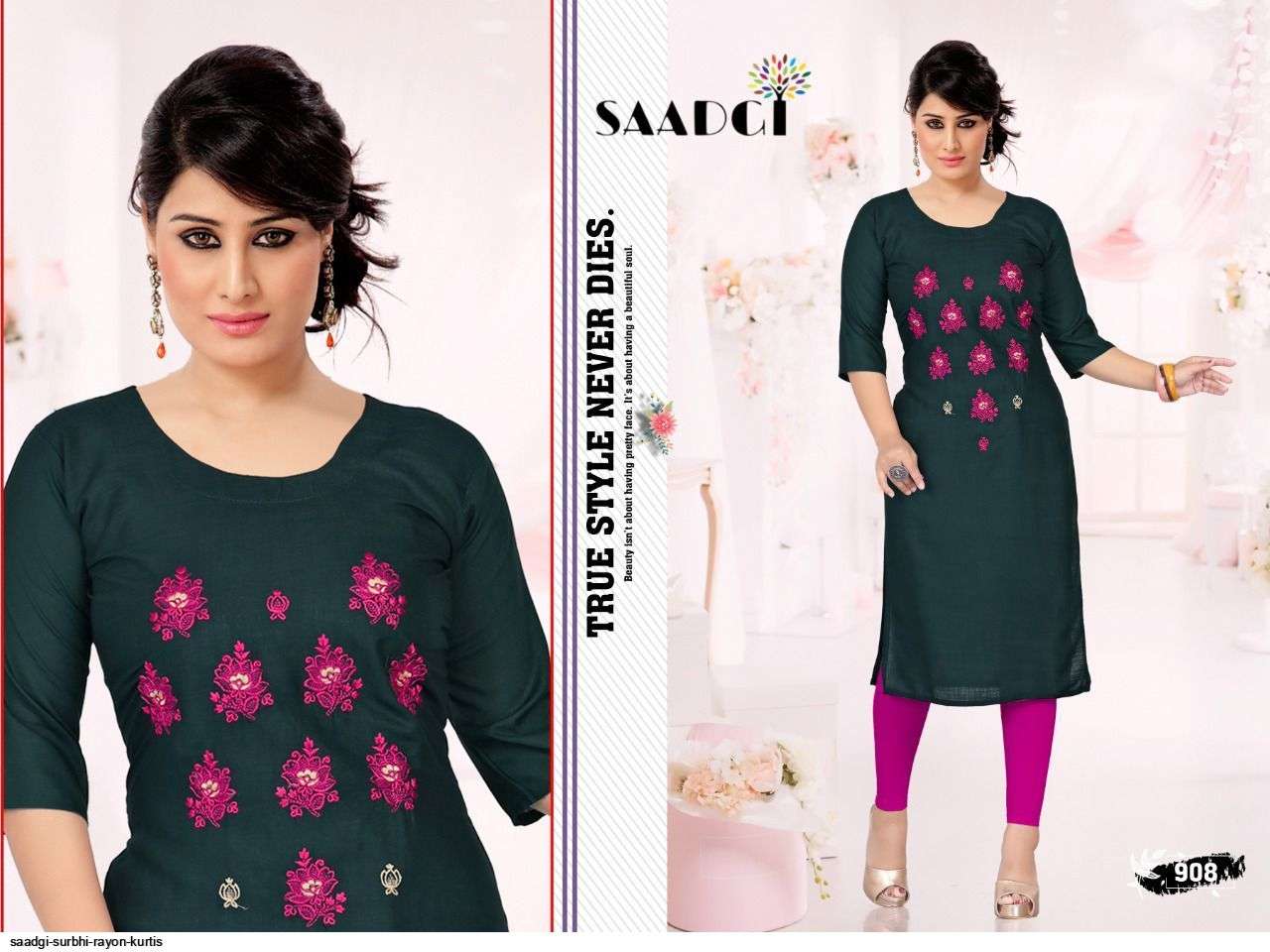 SURBHI BY SAADGI 901 TO 910 SERIES DESIGNER STYLISH FANCY COLORFUL BEAUTIFUL PARTY WEAR & ETHNIC WEAR COLLECTION RAYON EMBROIDERY KURTIS AT WHOLESALE PRICE
