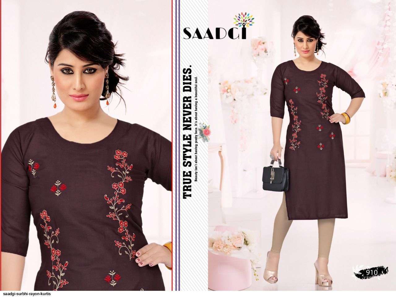 SURBHI BY SAADGI 901 TO 910 SERIES DESIGNER STYLISH FANCY COLORFUL BEAUTIFUL PARTY WEAR & ETHNIC WEAR COLLECTION RAYON EMBROIDERY KURTIS AT WHOLESALE PRICE