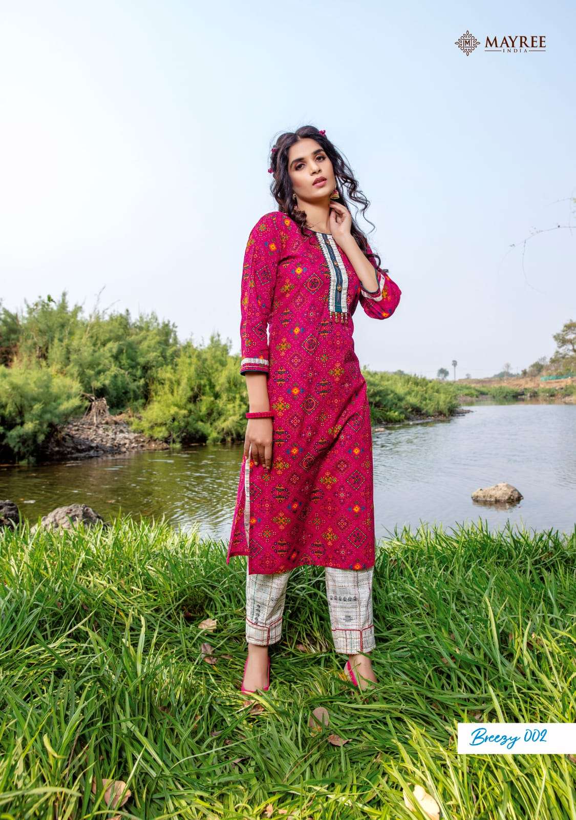 BREEZY BY MAYREE 001 TO 010 SERIES DESIGNER STYLISH FANCY COLORFUL BEAUTIFUL PARTY WEAR & ETHNIC WEAR COLLECTION RAYON PRINT WITH WORK KURTIS WITH BOTTOM AT WHOLESALE PRICE