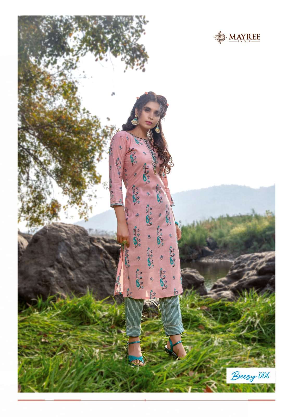 BREEZY BY MAYREE 001 TO 010 SERIES DESIGNER STYLISH FANCY COLORFUL BEAUTIFUL PARTY WEAR & ETHNIC WEAR COLLECTION RAYON PRINT WITH WORK KURTIS WITH BOTTOM AT WHOLESALE PRICE