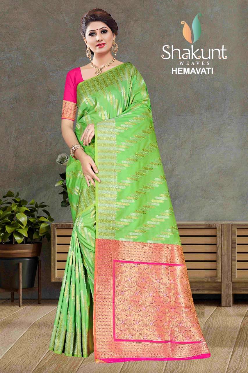 HEMAVATI BY SHAKUNT 1001 TO 1006 SERIES INDIAN TRADITIONAL WEAR COLLECTION BEAUTIFUL STYLISH FANCY COLORFUL PARTY WEAR & OCCASIONAL WEAR SOFT SILK SAREES AT WHOLESALE PRICE