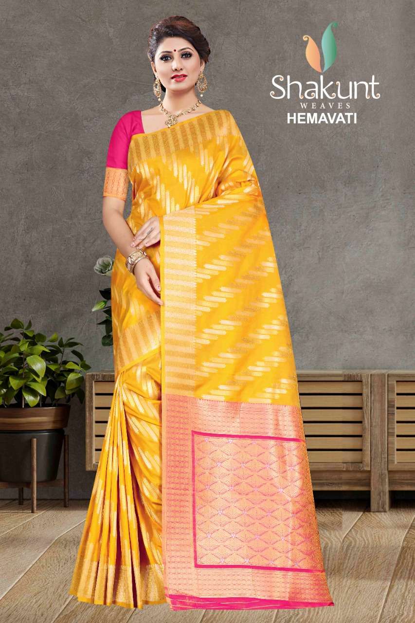 HEMAVATI BY SHAKUNT 1001 TO 1006 SERIES INDIAN TRADITIONAL WEAR COLLECTION BEAUTIFUL STYLISH FANCY COLORFUL PARTY WEAR & OCCASIONAL WEAR SOFT SILK SAREES AT WHOLESALE PRICE