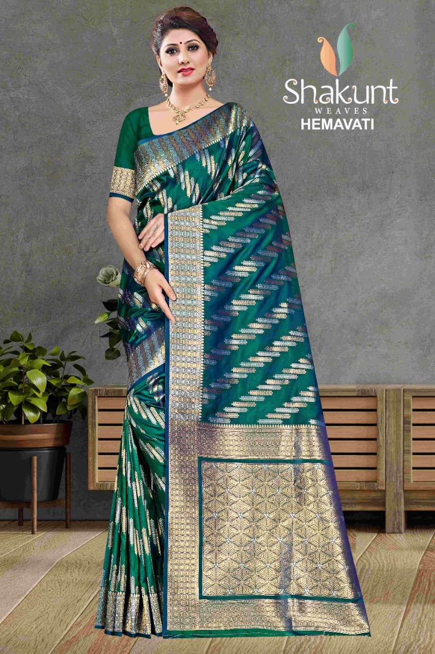 HEMAVATI BY SHAKUNT 1001 TO 1006 SERIES INDIAN TRADITIONAL WEAR COLLECTION BEAUTIFUL STYLISH FANCY COLORFUL PARTY WEAR & OCCASIONAL WEAR SOFT SILK SAREES AT WHOLESALE PRICE