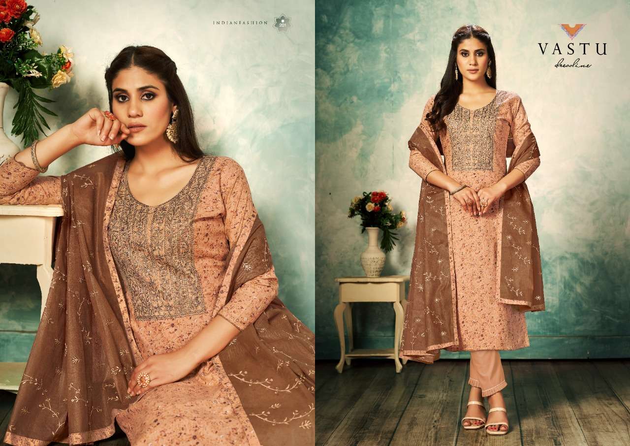 NAWAZISH VOL-2 BY VASTU TEX 201 TO 204 SERIES BEAUTIFUL SUITS COLORFUL STYLISH FANCY CASUAL WEAR & ETHNIC WEAR PURE LAWN COTTON PRINT DRESSES AT WHOLESALE PRICE
