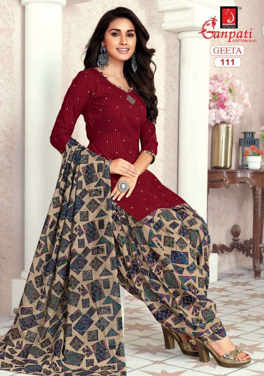 Geeta Vol-1 By Ganpati Cotton Suit 108 To 122 Series Beautiful Suits Colorful Stylish Fancy Casual Wear & Ethnic Wear Pure Cotton Print Dresses At Wholesale Price