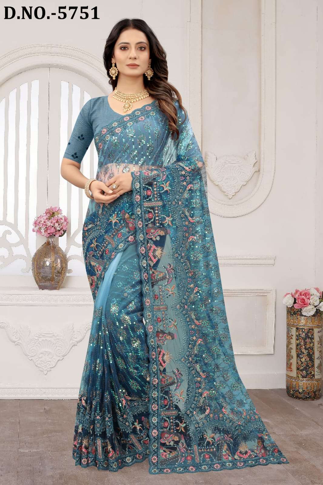 PAVITRA RISHTA BY NARI FASHION 5751 TO 5762 SERIES INDIAN TRADITIONAL WEAR COLLECTION BEAUTIFUL STYLISH FANCY COLORFUL PARTY WEAR & OCCASIONAL WEAR HEAVY NET EMBROIDERED SAREES AT WHOLESALE PRICE