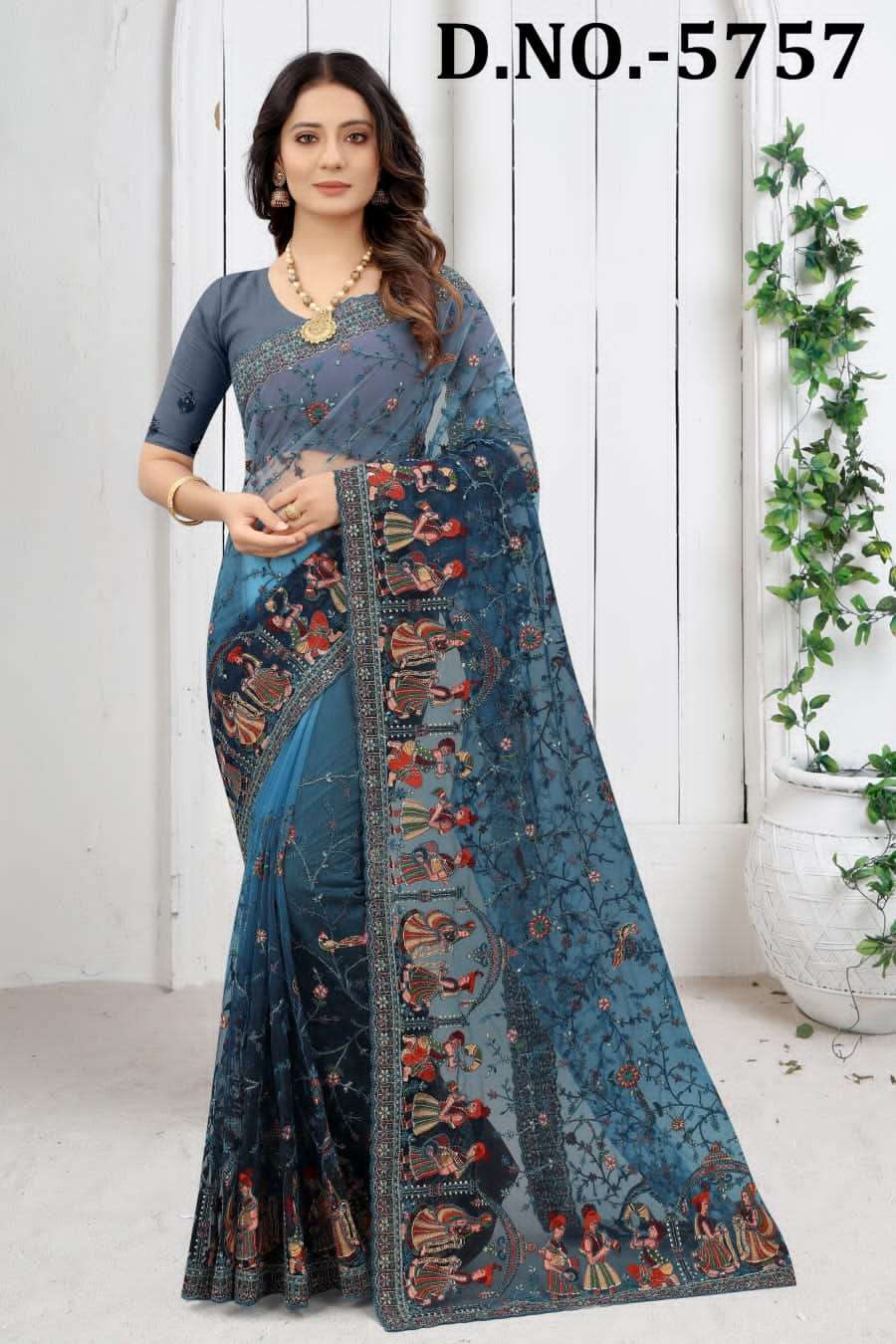 PAVITRA RISHTA BY NARI FASHION 5751 TO 5762 SERIES INDIAN TRADITIONAL WEAR COLLECTION BEAUTIFUL STYLISH FANCY COLORFUL PARTY WEAR & OCCASIONAL WEAR HEAVY NET EMBROIDERED SAREES AT WHOLESALE PRICE