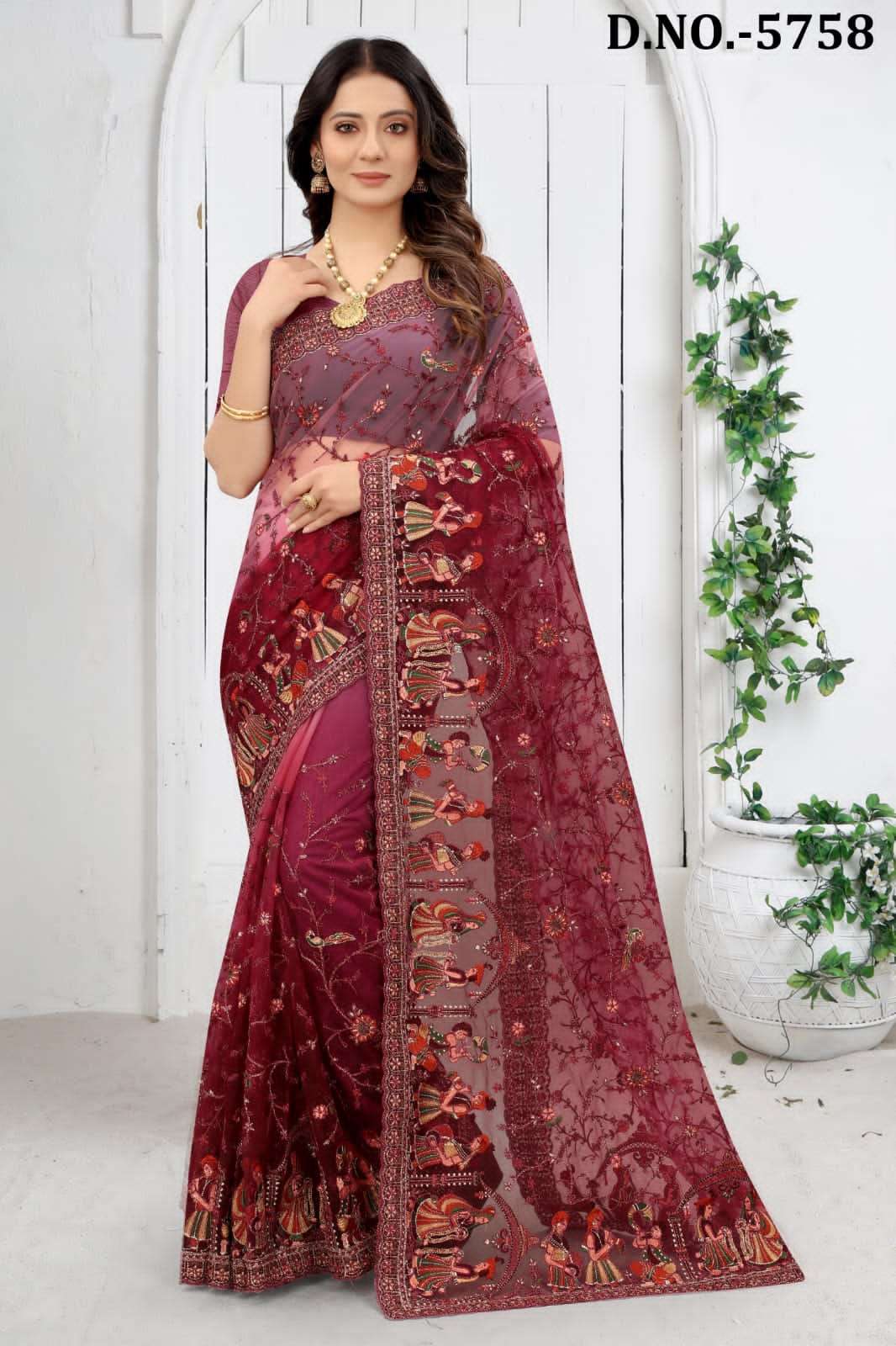 PAVITRA RISHTA BY NARI FASHION 5751 TO 5762 SERIES INDIAN TRADITIONAL WEAR COLLECTION BEAUTIFUL STYLISH FANCY COLORFUL PARTY WEAR & OCCASIONAL WEAR HEAVY NET EMBROIDERED SAREES AT WHOLESALE PRICE