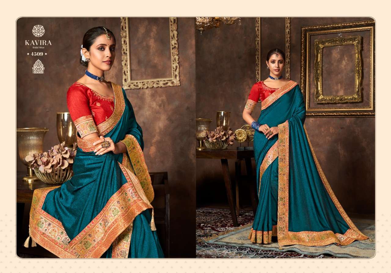 AARYA VOL-2 BY KAVIRA 4501 TO 4509 SERIES INDIAN TRADITIONAL WEAR COLLECTION BEAUTIFUL STYLISH FANCY COLORFUL PARTY WEAR & OCCASIONAL WEAR VICHITRA SAREES AT WHOLESALE PRICE