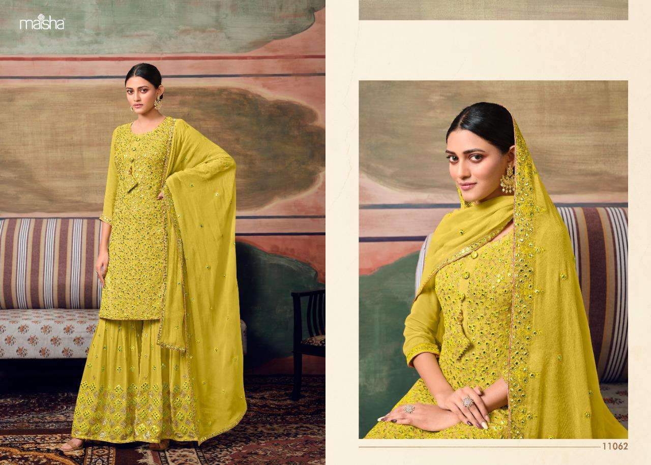 ZAREEN BY MAISHA 11062 TO 11066 SERIES BEAUTIFUL SHARARA SUITS COLORFUL STYLISH FANCY CASUAL WEAR & ETHNIC WEAR PURE GEORGETTE EMBROIDERED DRESSES AT WHOLESALE PRICE
