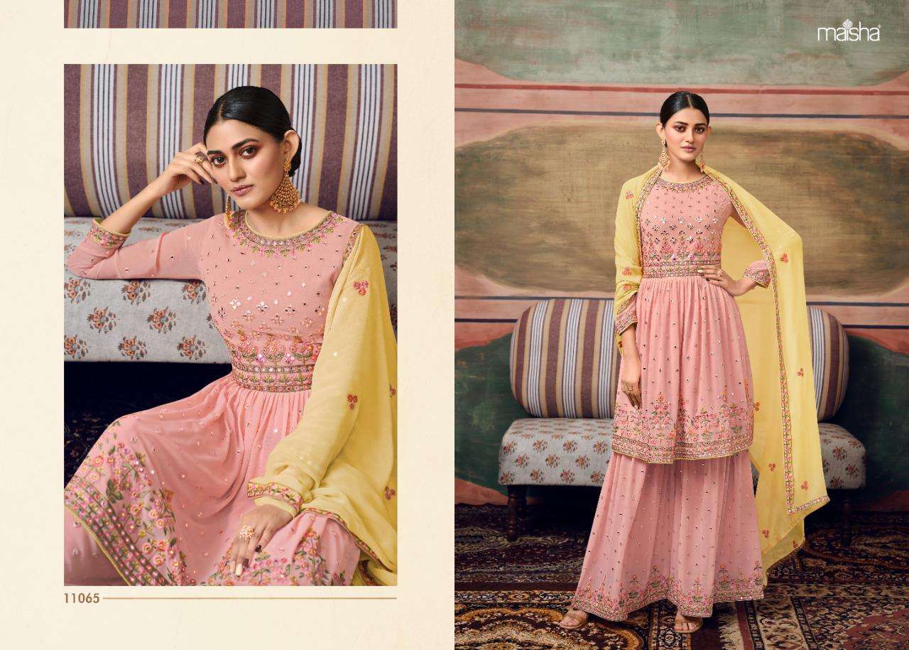 ZAREEN BY MAISHA 11062 TO 11066 SERIES BEAUTIFUL SHARARA SUITS COLORFUL STYLISH FANCY CASUAL WEAR & ETHNIC WEAR PURE GEORGETTE EMBROIDERED DRESSES AT WHOLESALE PRICE