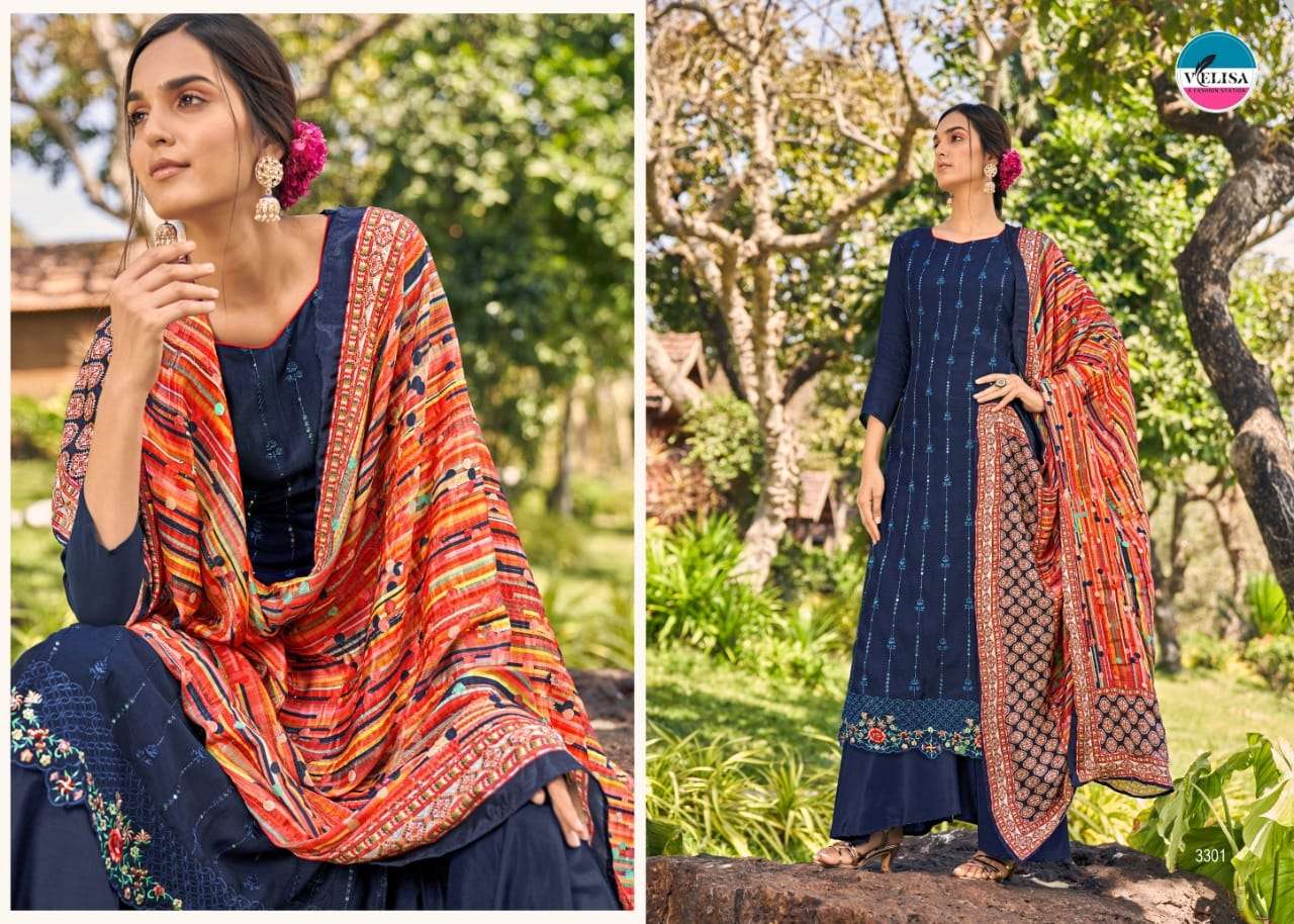 JENNY BY VELISA 3301 TO 3304 SERIES BEAUTIFUL SUITS COLORFUL STYLISH FANCY CASUAL WEAR & ETHNIC WEAR PURE MUSLIN SILK DRESSES AT WHOLESALE PRICE