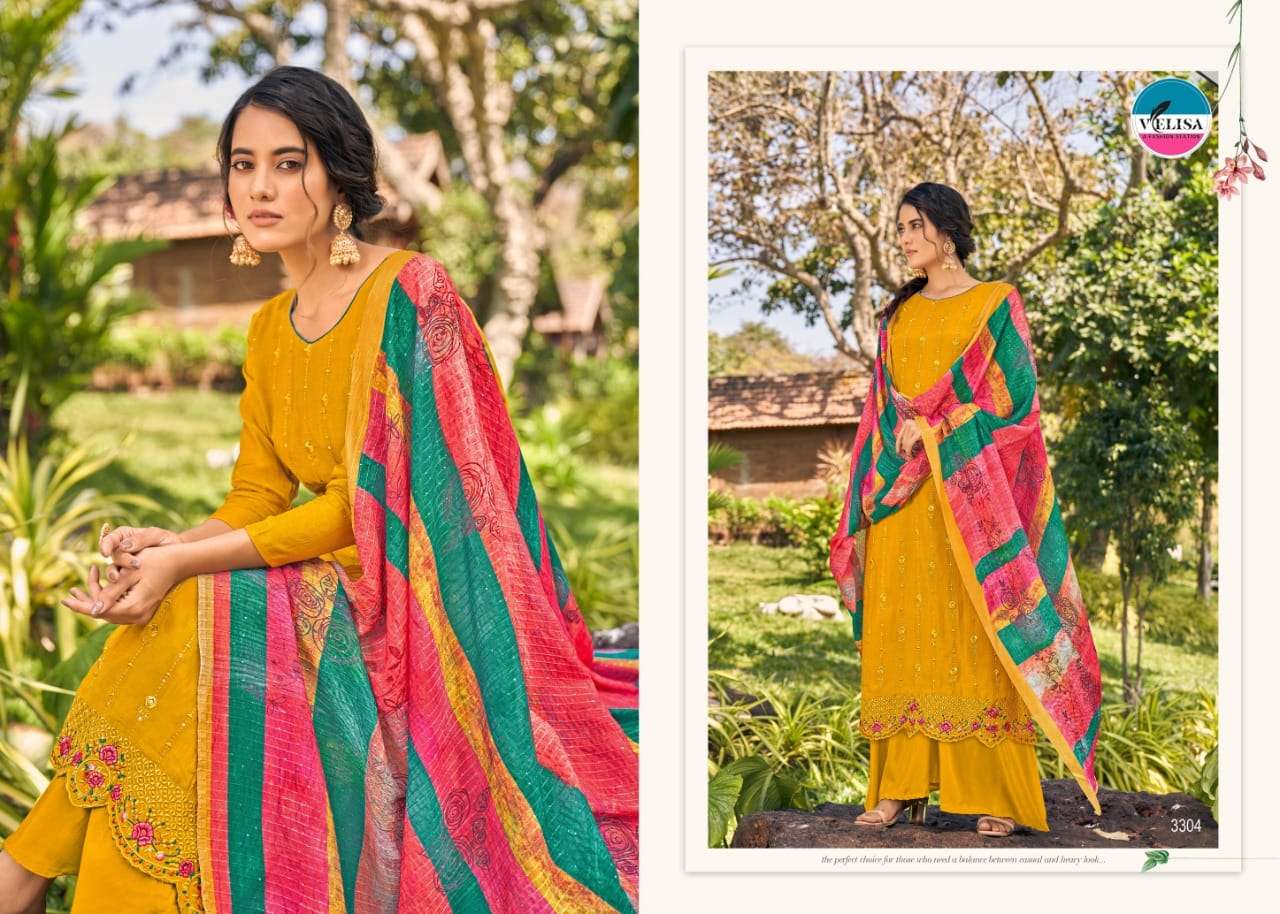 JENNY BY VELISA 3301 TO 3304 SERIES BEAUTIFUL SUITS COLORFUL STYLISH FANCY CASUAL WEAR & ETHNIC WEAR PURE MUSLIN SILK DRESSES AT WHOLESALE PRICE