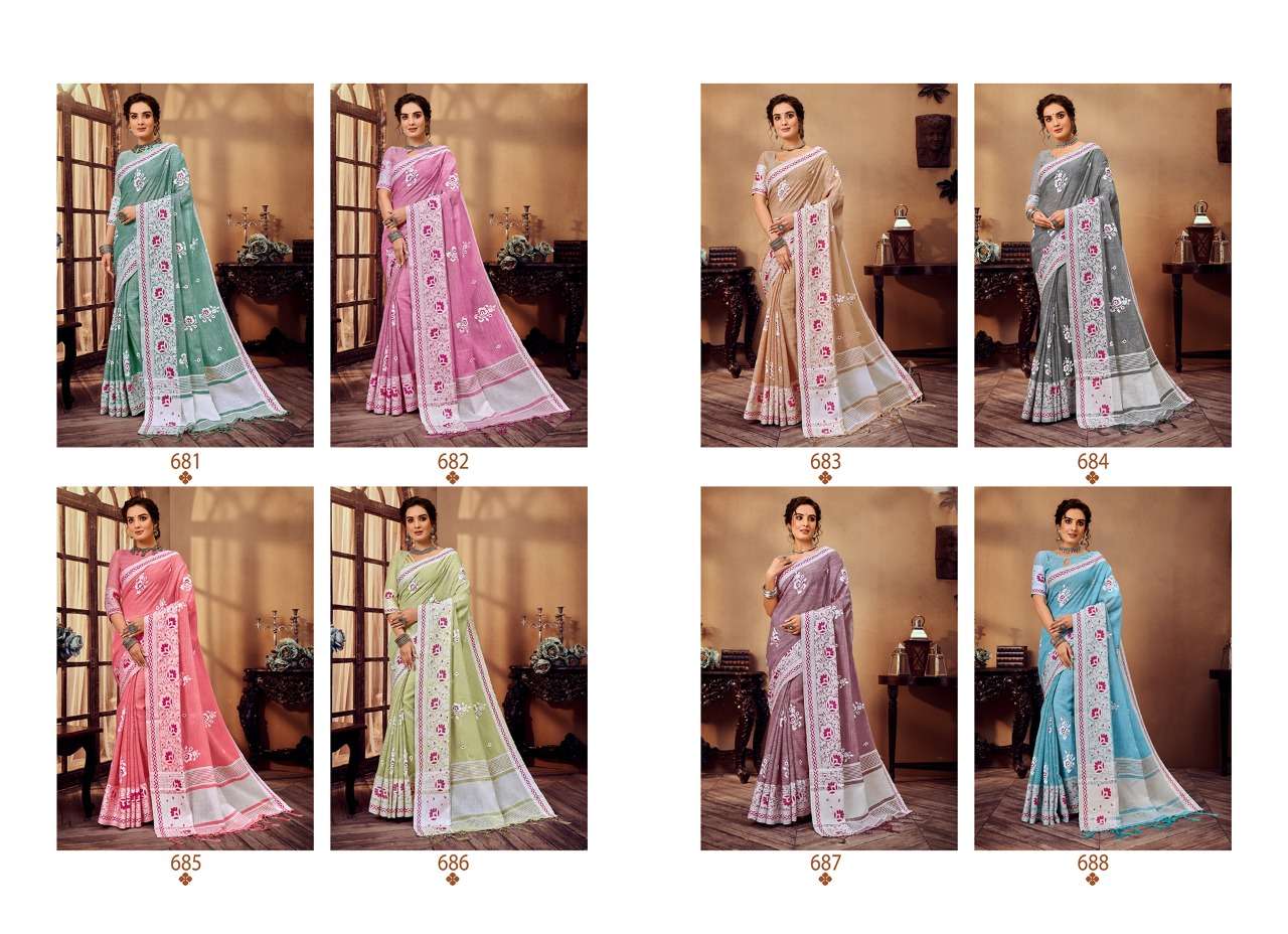 LAKHNAVI VOL-3 BY STYLEWELL 681 TO 688 SERIES INDIAN TRADITIONAL WEAR COLLECTION BEAUTIFUL STYLISH FANCY COLORFUL PARTY WEAR & OCCASIONAL WEAR JACQUARD LINEN EMBROIDERED SAREES AT WHOLESALE PRICE
