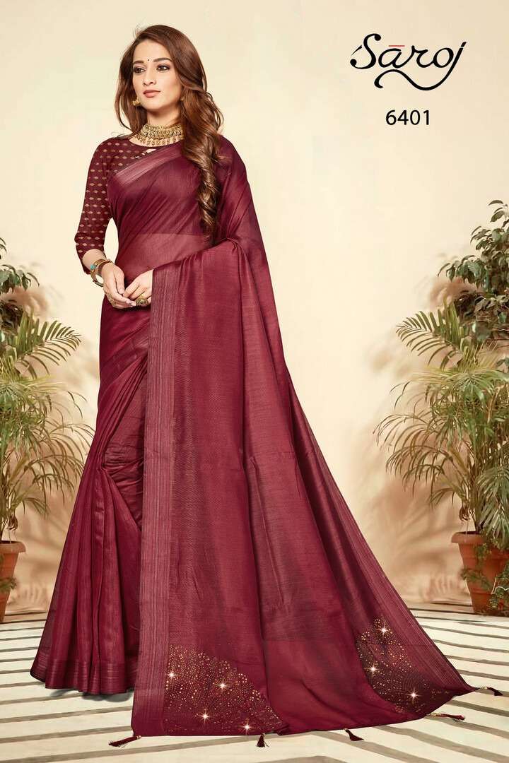 JALWAA VOL-2 BY SAROJ 6401 TO 6406 SERIES INDIAN TRADITIONAL WEAR COLLECTION BEAUTIFUL STYLISH FANCY COLORFUL PARTY WEAR & OCCASIONAL WEAR LINEN COTTON SAREES AT WHOLESALE PRICE