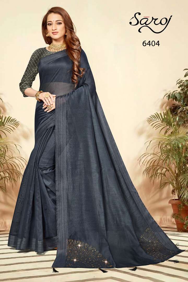 JALWAA VOL-2 BY SAROJ 6401 TO 6406 SERIES INDIAN TRADITIONAL WEAR COLLECTION BEAUTIFUL STYLISH FANCY COLORFUL PARTY WEAR & OCCASIONAL WEAR LINEN COTTON SAREES AT WHOLESALE PRICE